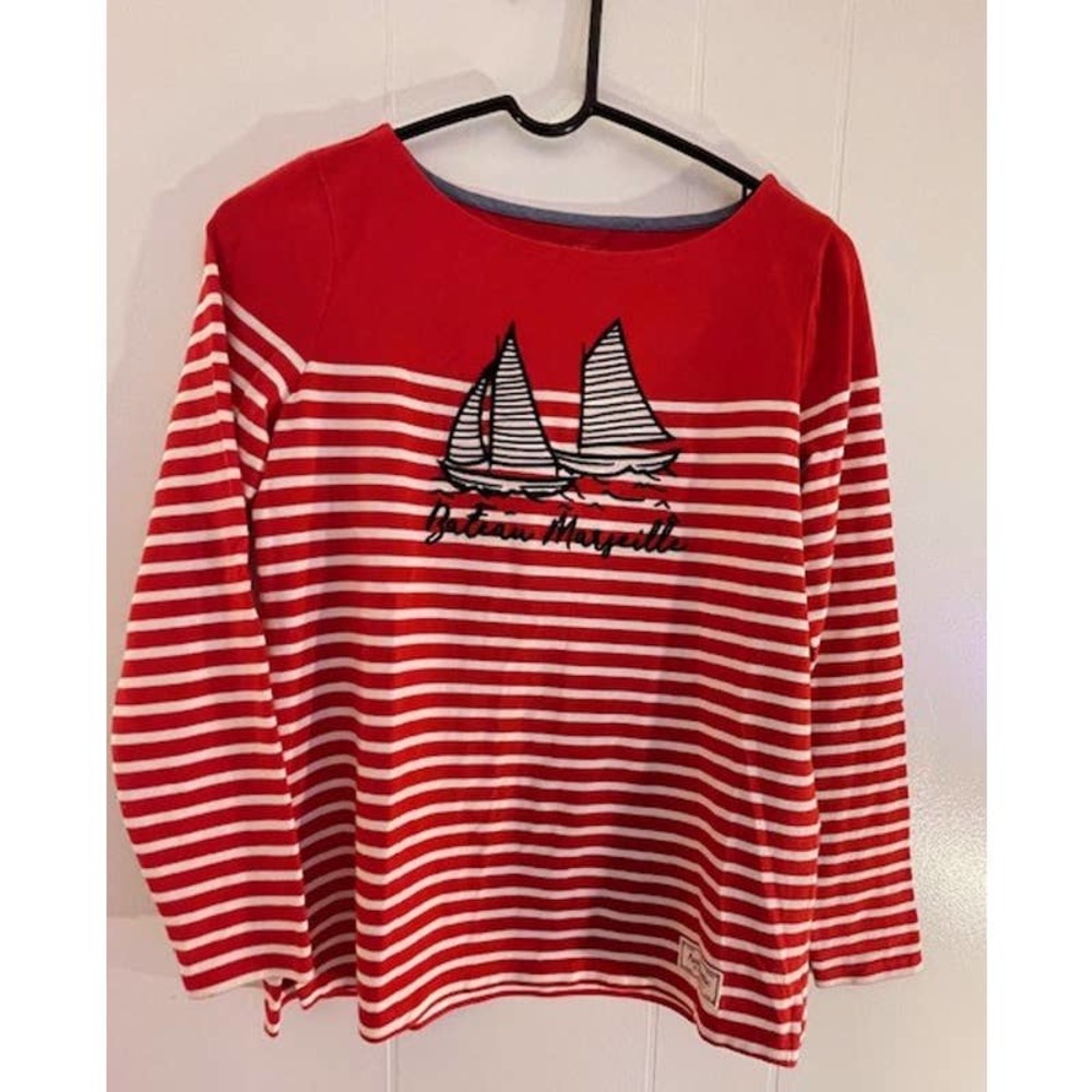 Talbots Long Sleeve Boatneck Red/White Striped‎ Nautical Sweater Size P Medium